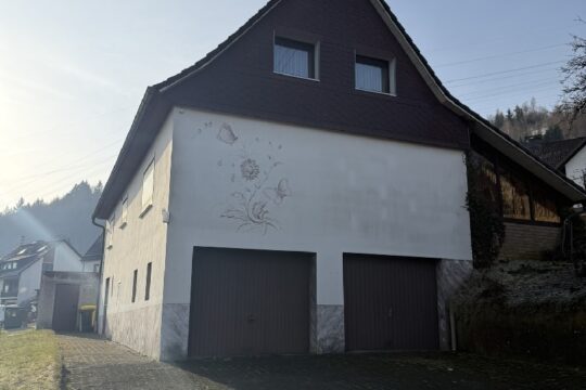 Nord-Ost-Ansicht mit Doppelgarage im Untergeschoss